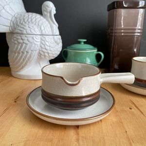 Denby Potters Wheel rust red gravy boat & underplate vintage rustic stoneware